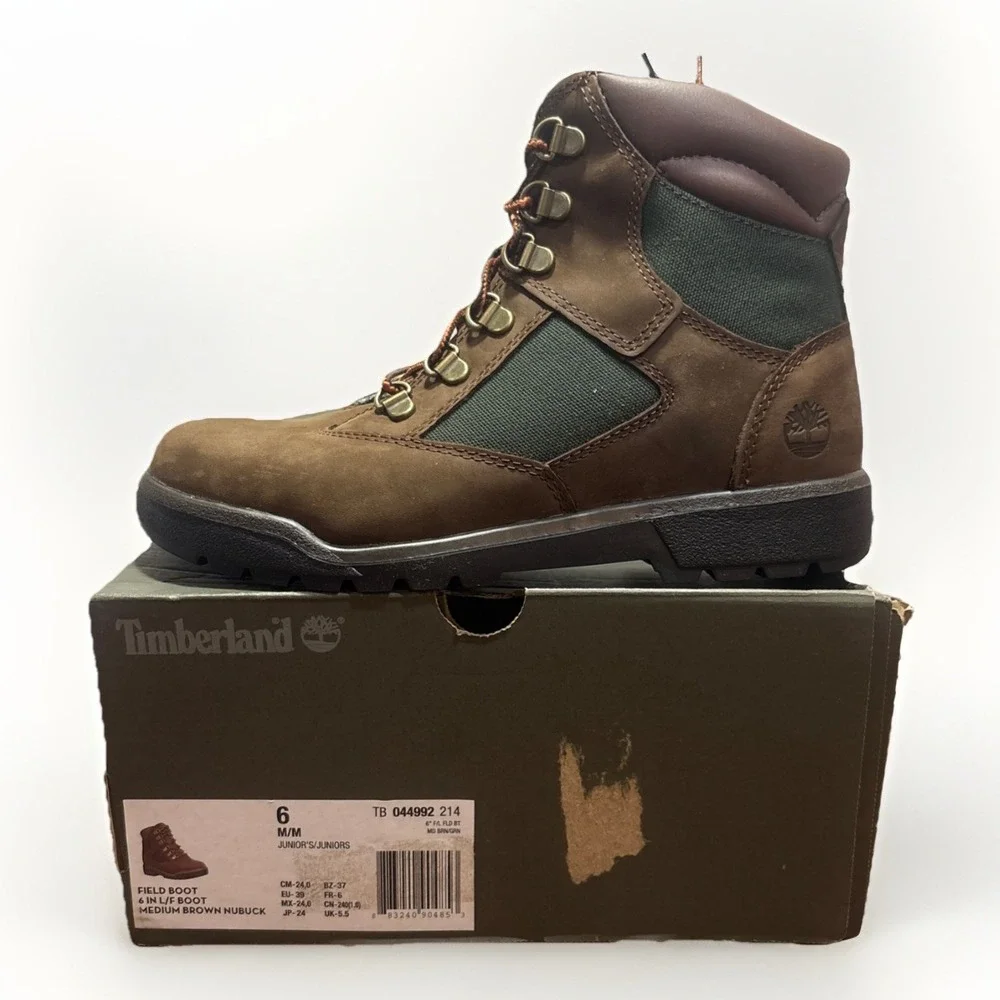 [TB044992214] Grade School Timberland 6‎ INCH FIELD BOOT JUNIOR 'BROWN GREEN'